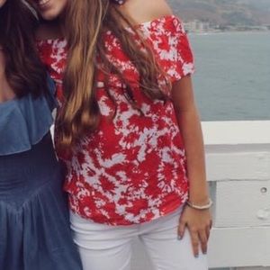Red tie die off the shoulder top